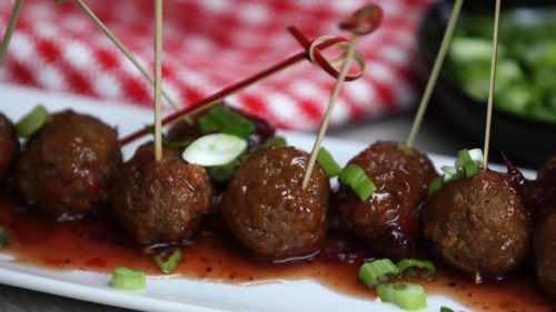 BBQ Sauce topped Stuffed Mozzarella Cheese Meatballs